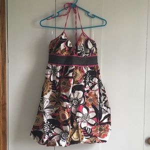 Juniors Y2K Floral Halter Dress with Bubble Hem